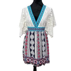 Flying Tomato Boho Lace Babydoll Midi Dress Kimono Sleeves L (Runs Small)